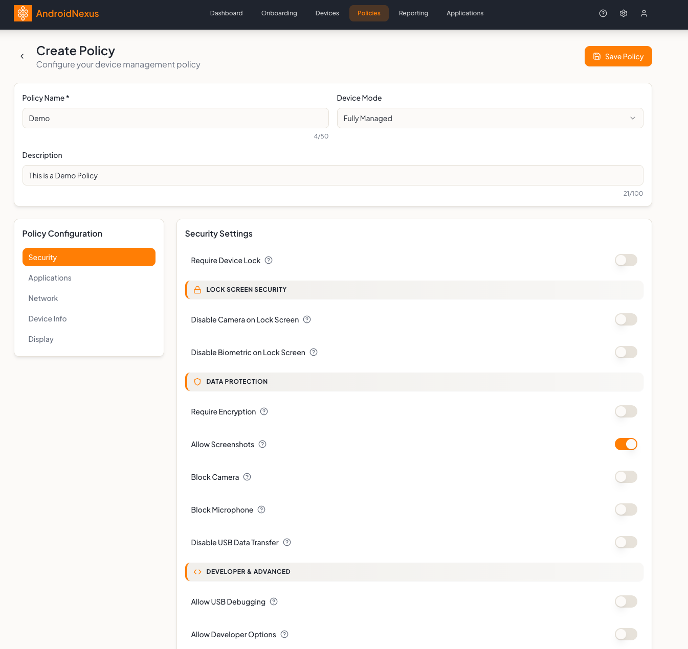 Create Policy Page